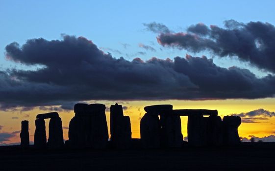 Ancient stoneage monument of stonehenge at sunset in wiltshire