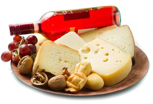 Red wine with  cheese selection over white 