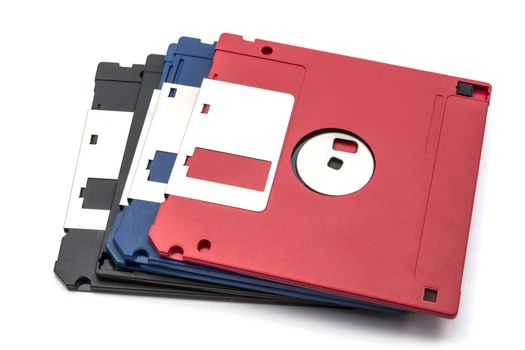 Computer floppy disk closeup on white 