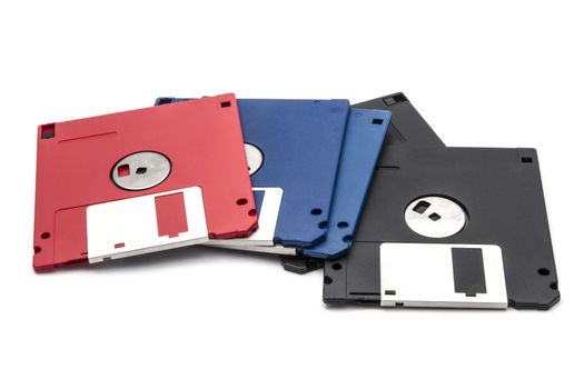 Computer floppy disk closeup on white 