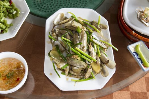 Delicious razor fish closeup in a plate