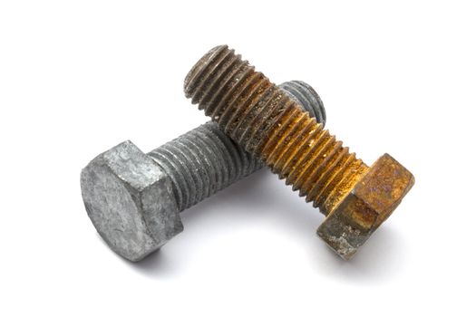 Rusty nut and bolt isolated on white background