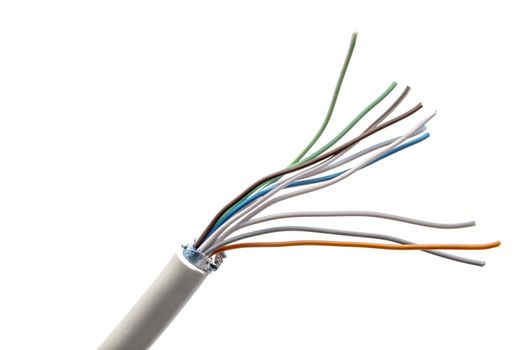 Colorful cable closeup on white background 