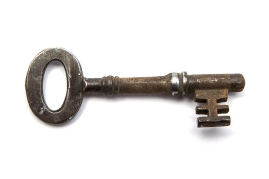 Big old key closeup on white background 