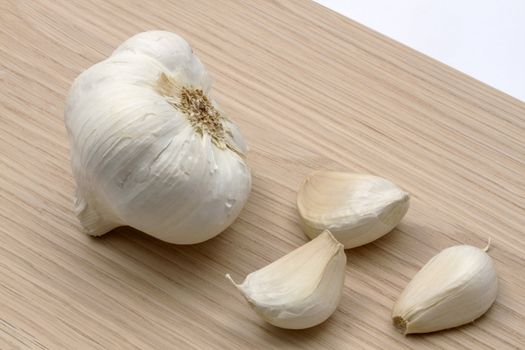 Garlic closeup on wood background