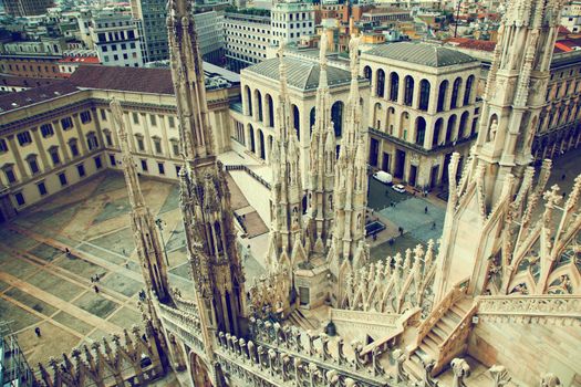 Milan, Italy architecture. View from Milan Cathedral on Royal Palace of Milan - Palazzo Realle.