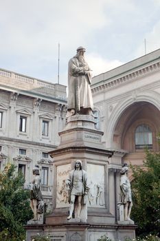 Statue of Leonardo Da Vinci in Milan. Lombardy, Italy