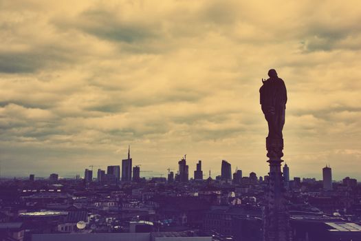 City view of Milan, Italy from Milan Cathedral in retro mood