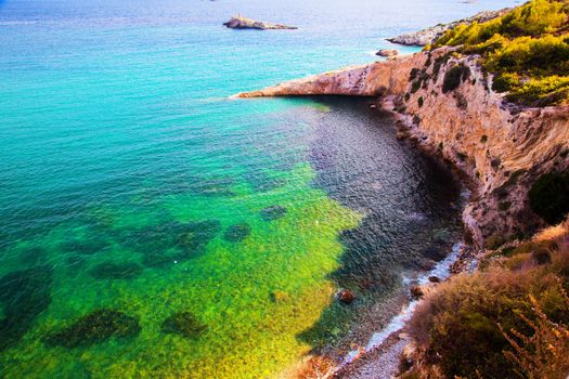 Clear water surface of the sea. Ibiza, Spain.