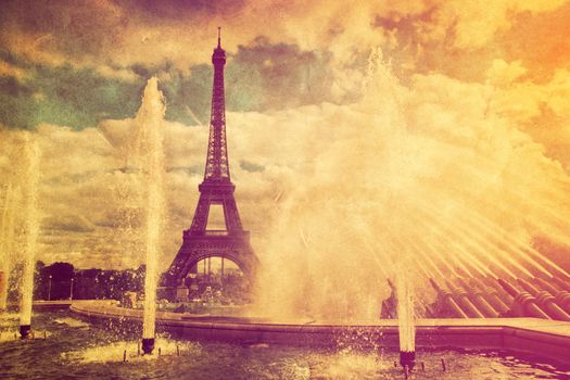 Eiffel Tower in Paris, Fance. Vintage, retro style