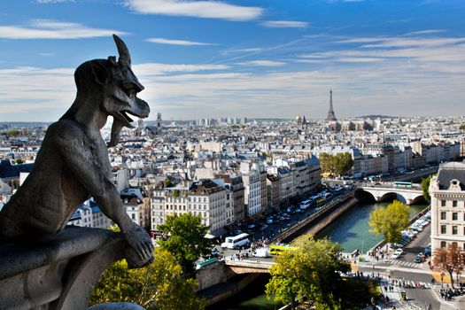 Paris panorama, France. View on Eiffel Tower and Seine river from Notre Dame Cathedral