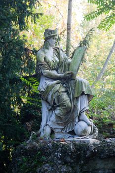 Historic statue in the Giardini Indro Montanelli public park in Milan, Italy