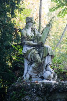 Historic statue in the Giardini Indro Montanelli public park in Milan, Italy