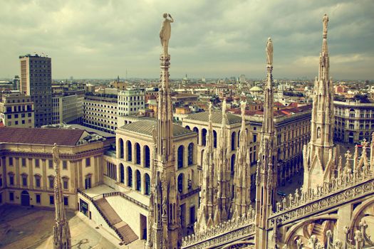 Milan, Italy architecture. View from Milan Cathedral on Royal Palace of Milan - Palazzo Realle.