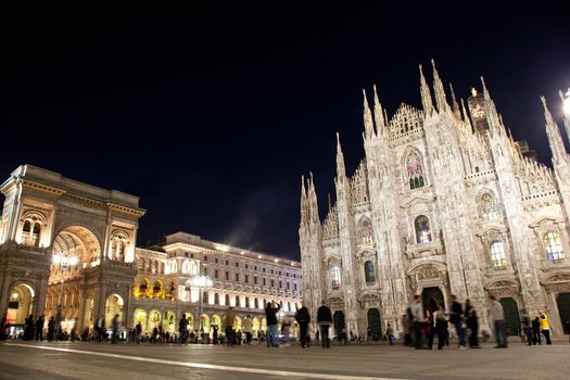 Milan Cathedral, Duomo and Vittorio Emanuele II Gallery at Piazza del Duomo. Lombardy, Italy.