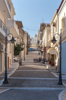 A walking path with steps in the town of Sitia on the island of Crete