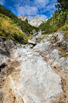 alpine rocks and blue sky in Bavarian Alps