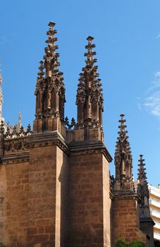 Gothic steeples on the cathedral of Granada, Spain
