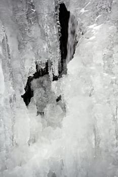 Example of ice formations formed on a waterfall