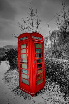 Old phone box in Wales at Christmas  