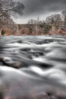 Old brick bridge in Wales at Christmas  