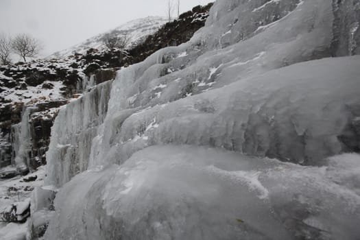 Snowey frozen waterfall in Wales at Christmas