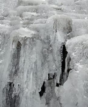 Example of ice formations formed on a waterfall