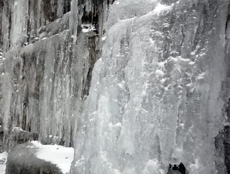 Example of ice formations formed on a waterfall