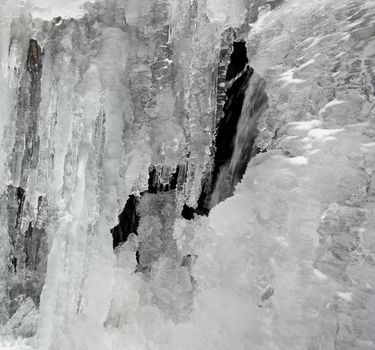 Example of ice formations formed on a waterfall