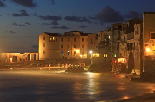 Chefalu  beach at sunset in sicily the largest of Italies islands