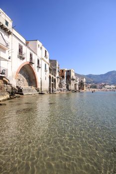 Chefalu  beach at sunset in sicily the largest of Italies islands