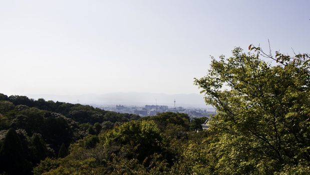 Panorama view of city, Kyoto, Japan from a surrounding mountain 