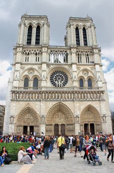 Tourists near Notre Dame de Paris. France