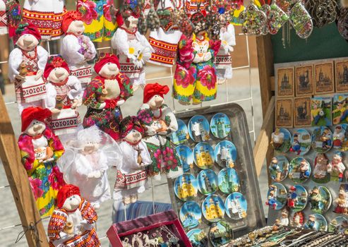 The traditional ukrainan souvenirs in the gift shop in Kiev. Taken on August 2012.