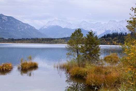 Barmsee and Bavarian Alps on background in autumn