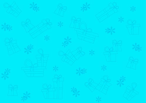 Seamless blue pattern with gifts and snowflakes