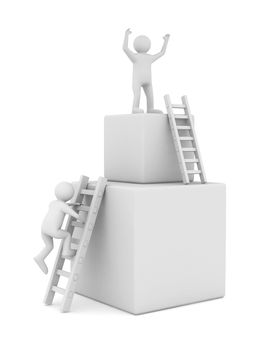 man on box and staircase. Isolated 3D image