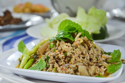 spicy minced pork served with vegetable