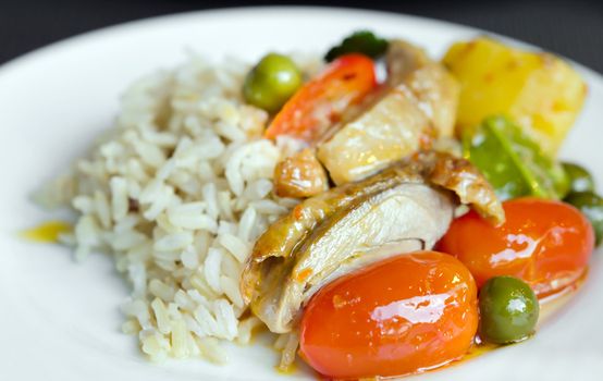 roast duck with mixed vegetables  and jasmin rice