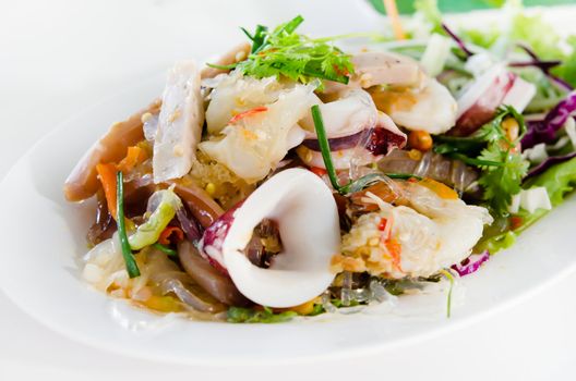 spicy mix seafood salad , Thai style food .
