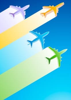 Gradient Color Commercial Airplanes Vector Illustration