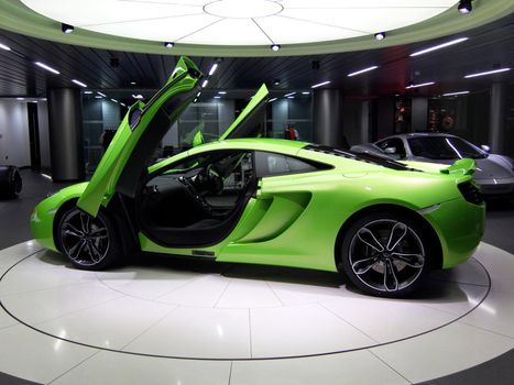 Green McLaren MP4-12C on display