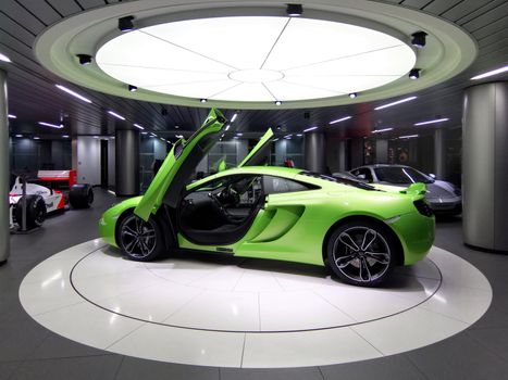 Green McLaren MP4-12C on display