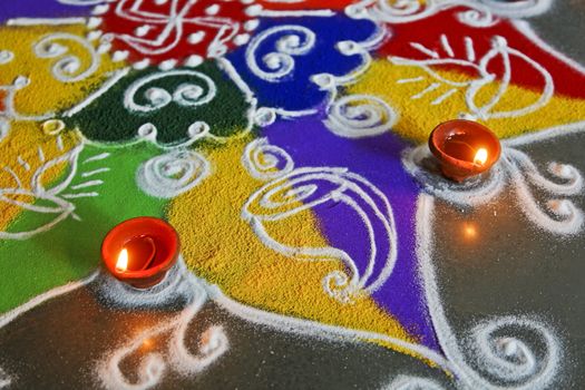 Hand drawn by sprinkling colored powders, rangoli are a custom in hindu household during divali and festive occasions for example new year