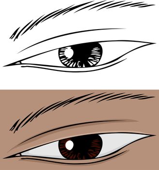 Close up of slanted human eye with brown iris