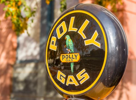 WASHINGTON DC - OCTOBER 23: Reflections of the Department of Transportation in DC in Polly Gas display on October 23. 2012. Polly Oil was bought by Wilshire Oil in 1950
