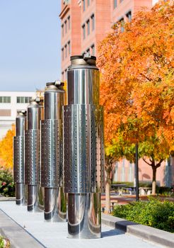 Stainless steel exhaust pipes outside new Department of Transportation building near Navy Yard Washington DC