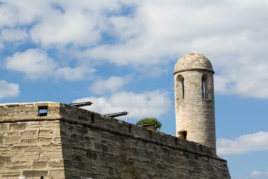 Tower and details of walls of Castillo de San Marcos in St Augustine Florida FL