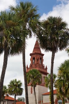 Ornate brick tower of Grace United Methodist Church built Henry Flagler in St Augustine Florida