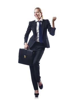 Businesswoman with briefcase on white